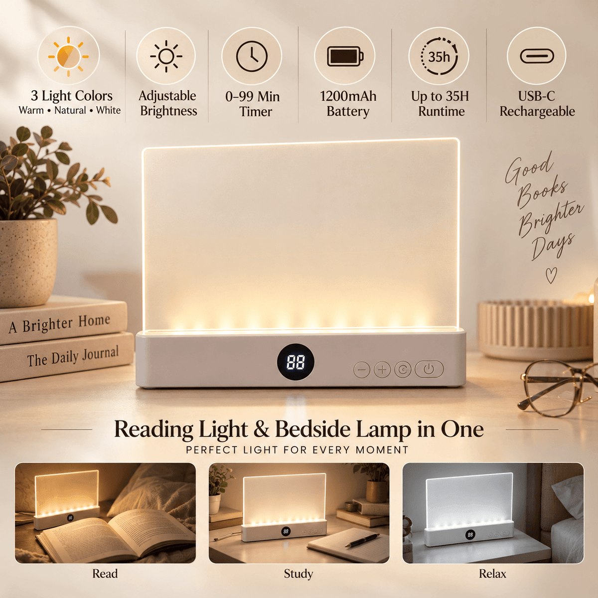 Adjustable Brightness Reading Lamp - BOOKLED