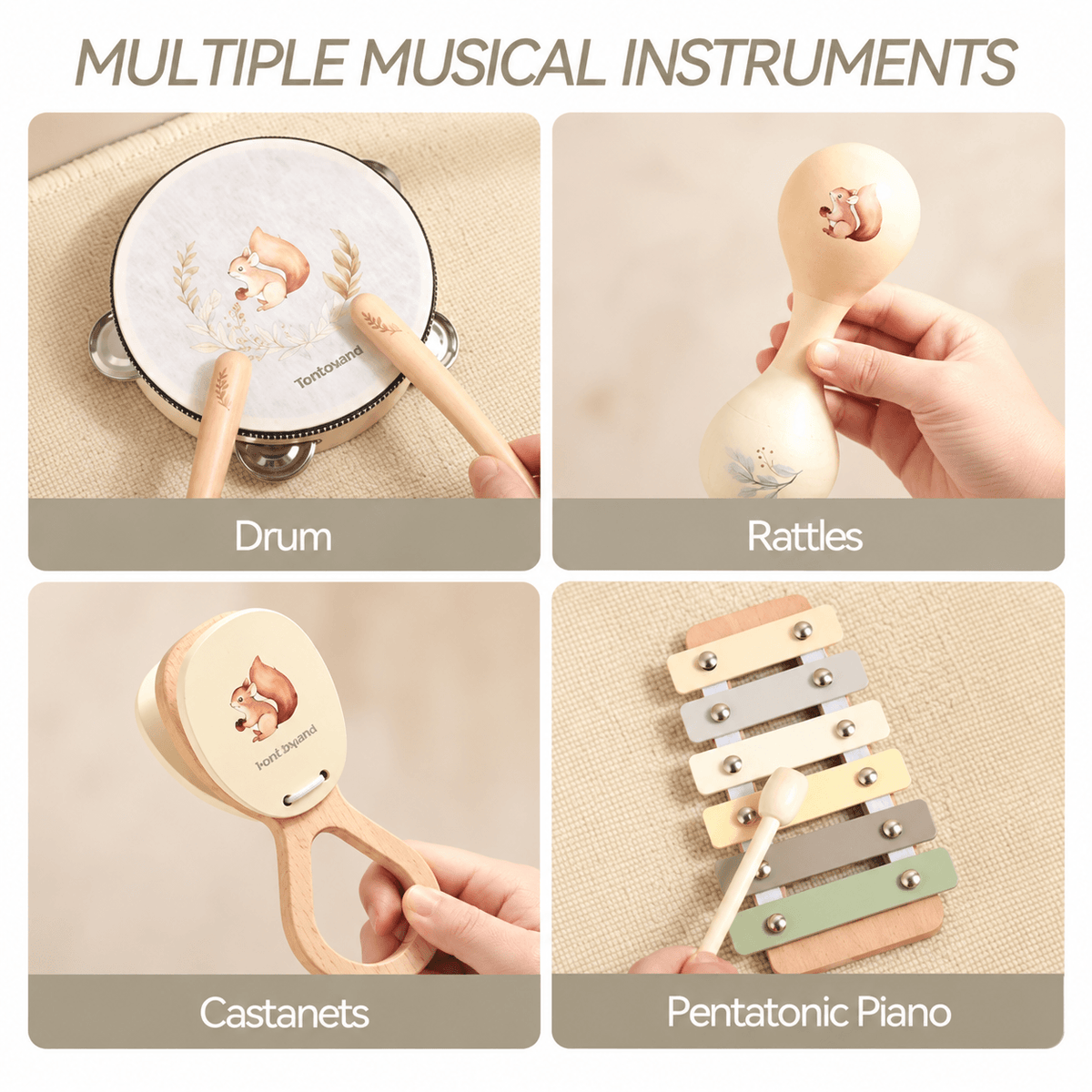 Montessori Wooden Musical Instruments Set 2+ Years