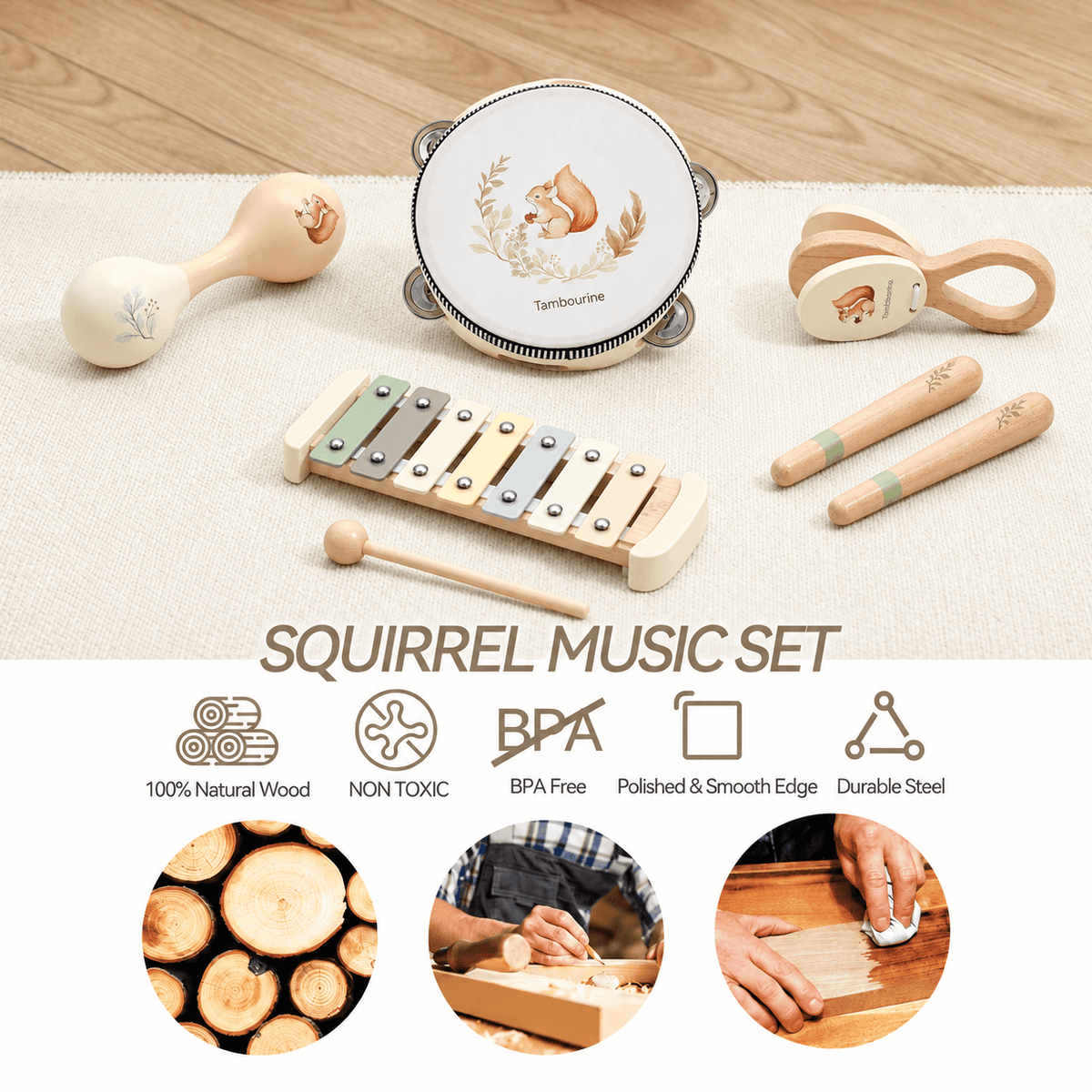 Montessori Wooden Musical Instruments Set 2+ Years